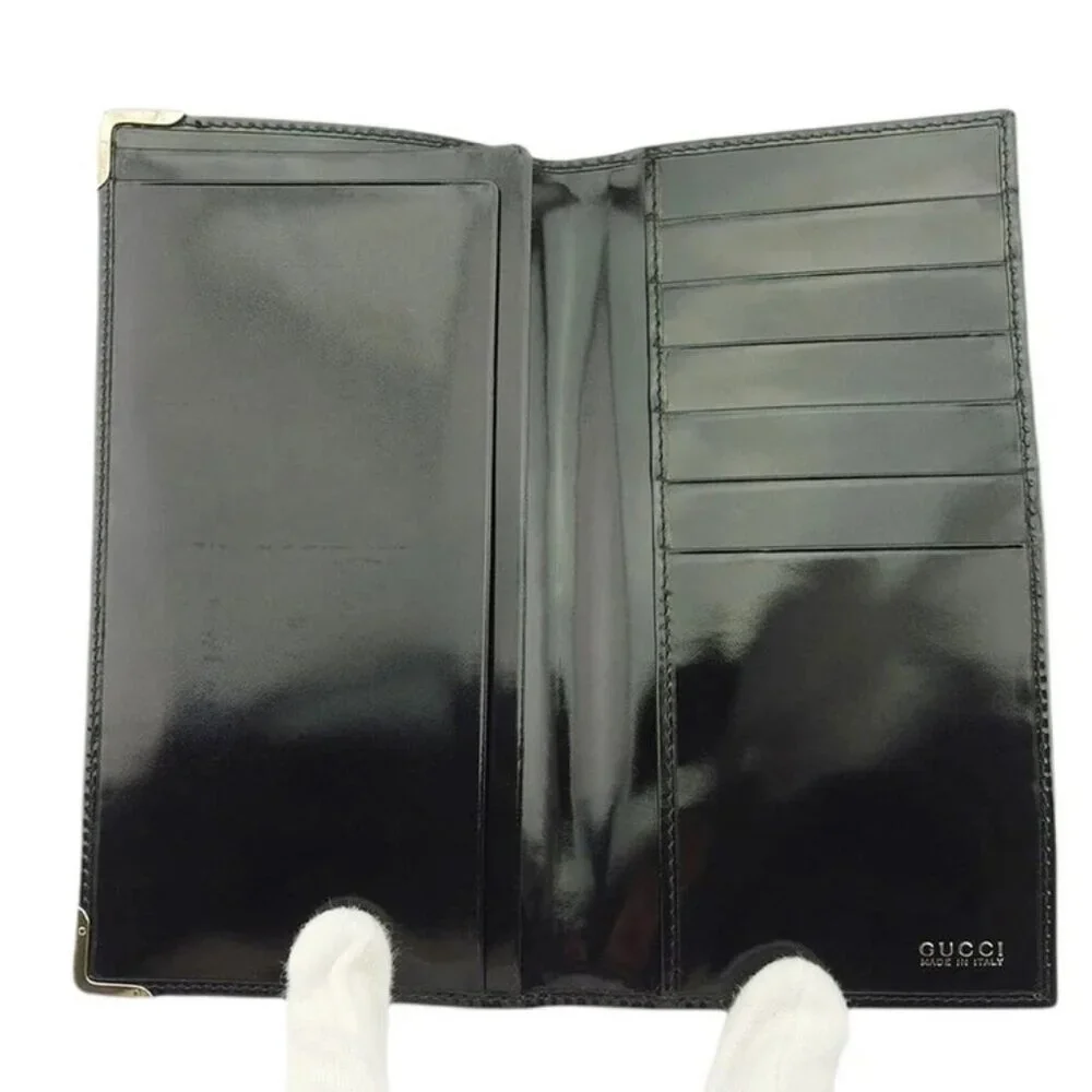 GUCCI Long Billfold Square Plate Enamel Leather Authentic Used - Picture 6 of 9